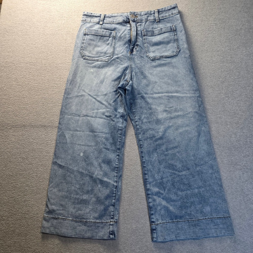 LC Lauren Conrad Wide Leg Cropped Jeans Womens 14 Light Wash Patch Pockets Ankle